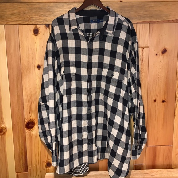 Men's POLO RALPH LAUREN Soft Flannel Check Plaid Cotton LS Shirt 4XL Big & Tall